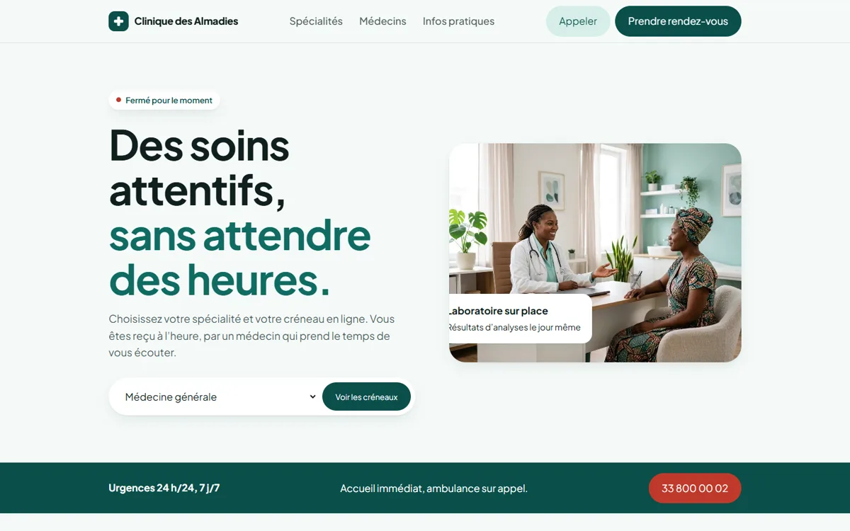 Desktop screenshot of the mockup Clinique des Almadies