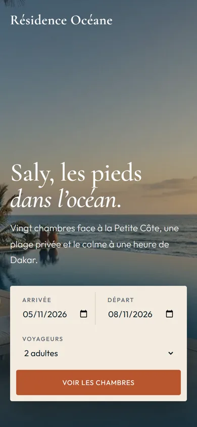 Phone screenshot of the mockup Résidence Océane