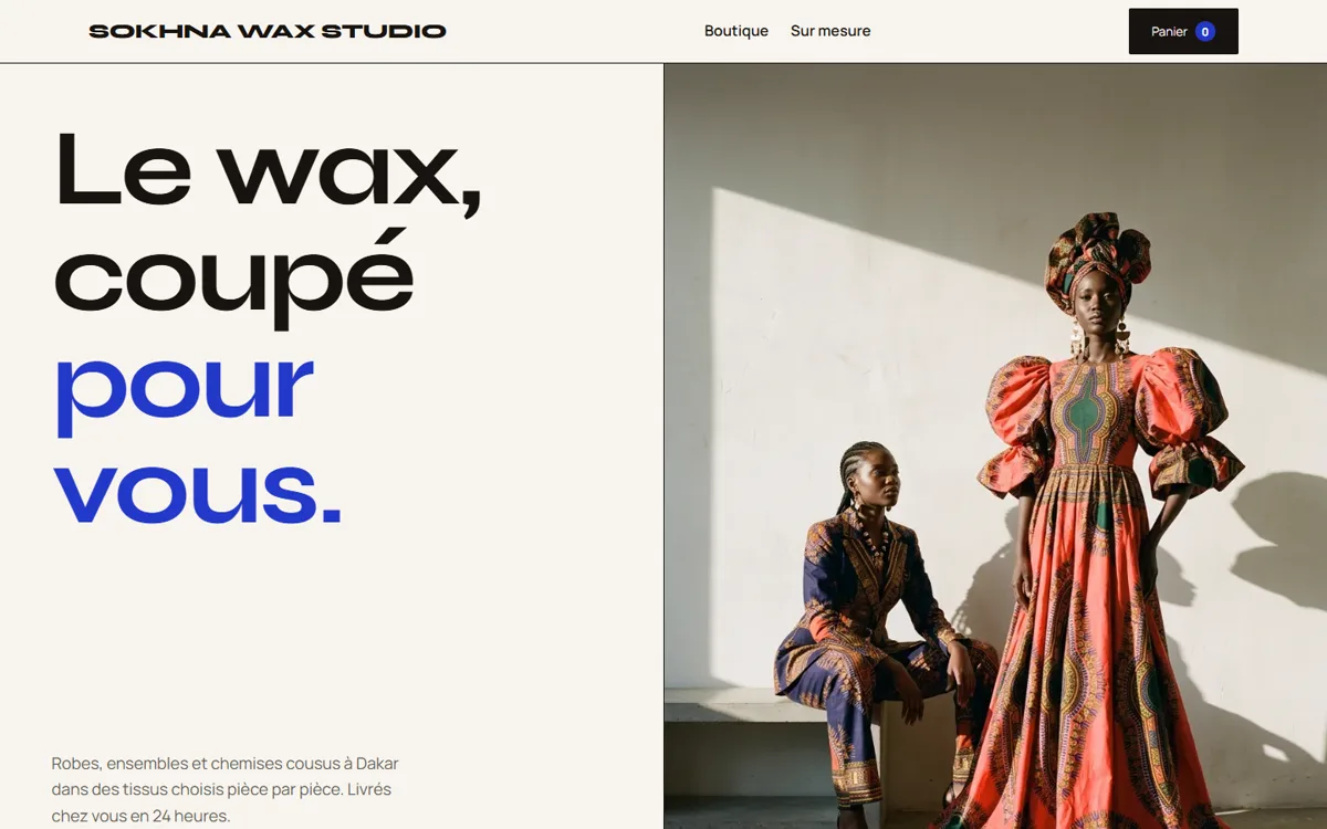 Desktop screenshot of the mockup Sokhna Wax Studio