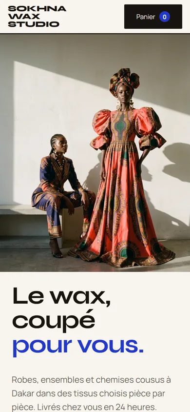 Phone screenshot of the mockup Sokhna Wax Studio